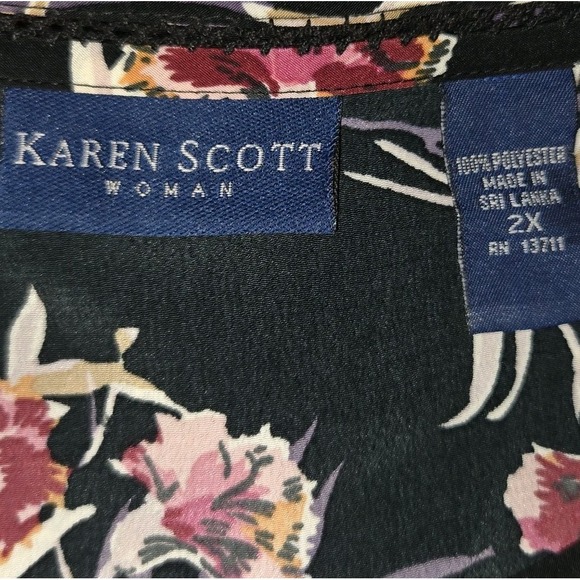 Karen Scott Floral Tank Blouse Women's Size 2XL Sleeveless Black Top Career - Picture 2 of 6